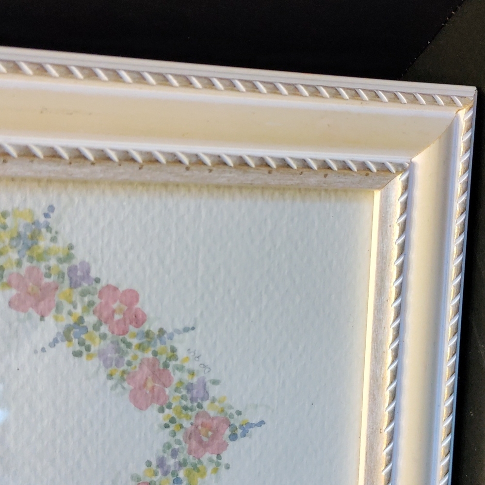 Vintage Framed signed floral watercolor heart - Picture 10 of 16